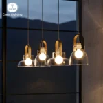 Caren Modern Glass Pendant Light Fixture Mid-Century Hanging Lamp Ash Walnut Wood Handle Nordic Clear Smoked Glass LED E27 Bulb