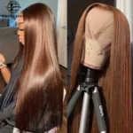 Long Straight 13X4 Lace Front Synthetic Hair Wig with Baby Hair Chocolate Brown Colored Silky Straight Lace Front Wigs For Women