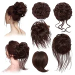Messy Bun Hair Extensions, Women's Short Bun Volumizing Style, Synthetic Elastic Hair Ties - 5-Piece Set
