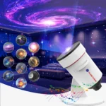 A 10-in-1 starry sky projector light with timer function, portable and adjustable 7 RGB colors, white noise night light.