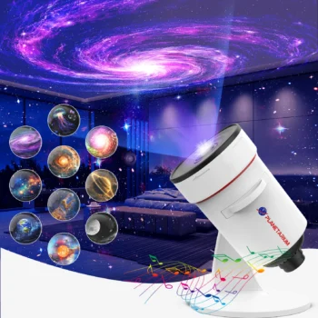A 10-in-1 starry sky projector light with timer function, portable and adjustable 7 RGB colors, white noise night light.