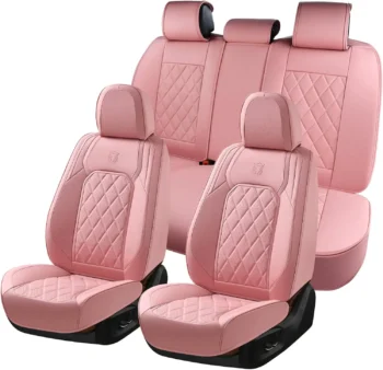 Pink Leather Car Seat Covers Full Set, Universal Waterproof Protector for Most Cars