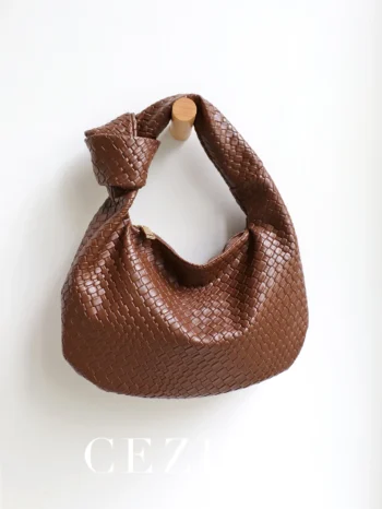 CEZIRA Women Classic Fashion Woven Embossed Hobo Soft PU Vegan Leather Knotted Strap Small Top-handle Shoulder Bag Casual Daily