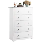 White Dresser for Bedroom, 45 Tall 5 Drawers Wooden Chest of Drawers, Storage Cabinet and Organizer Drawers for Living Room, Hal