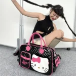 Cartoon Miniso Hello Kitty Y2K Large-Capacity Portable Travel Bag Kawaii Pu Leather Shiny Sweet Crossbody Bag