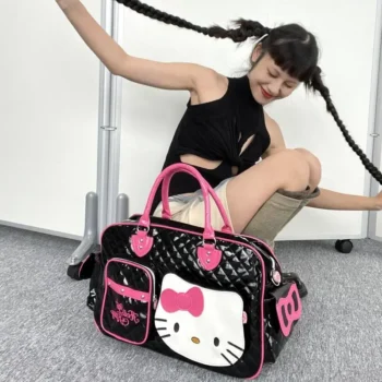 Cartoon Miniso Hello Kitty Y2K Large-Capacity Portable Travel Bag Kawaii Pu Leather Shiny Sweet Crossbody Bag