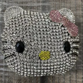 Cute Cartoon Hello Kitty Rhinestone Mini Bag Anime Full Of Diamonds Dinner Bag Handmade Diamond Lady's Clutch Girls Xmas Gifts