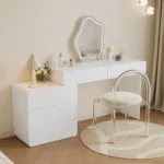 Modern Makeup Vanity Set with extendable Cabinet, 5 Drawers Dresser Table & Lighted Mirror & Acrylic Chiar, Luxury, Customized