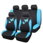 Butterfly Car Seat Covers Full Set Fashion Universal for Rear Bench Split Design in Mint Blue