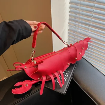 Young Girls Lobster Shape Crossbody Bag Solid Color Pu Leather Handbag Cute Creative Funny Bag Casual Toy Cross Body Phone Bag