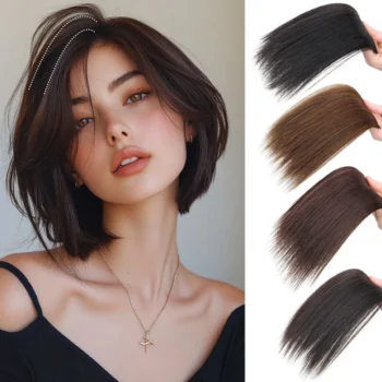 Women's Synthetic Invisible Seamless Hair Pads Clip-In Hair Extensions Top Side Cover Hairpiece for Volume Increase