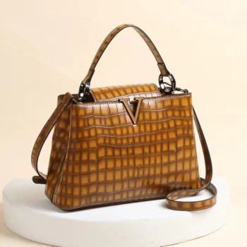 New Bright Leather Stone Pattern Women's Handbag Fashion Shoulder Messenger Bag Crocodile Pattern Portable Shell Bags 2025