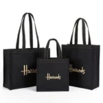 Harrods Canvas Handbag Embroidered Letters Shoulder Bag Cartoon Girl Shopping Bento Bag