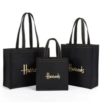 Harrods Canvas Handbag Embroidered Letters Shoulder Bag Cartoon Girl Shopping Bento Bag