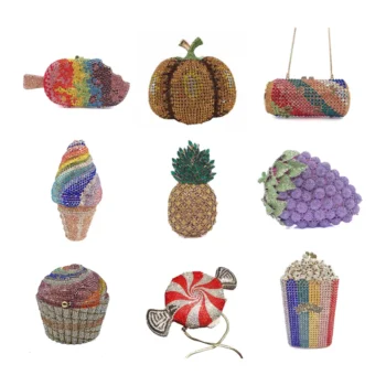 Daiwei Factory Wholesale Food Styling Metal Diamond Purse Luxury Crystal Bags Women's Rhinestone Evening Bags Handbag in Stock