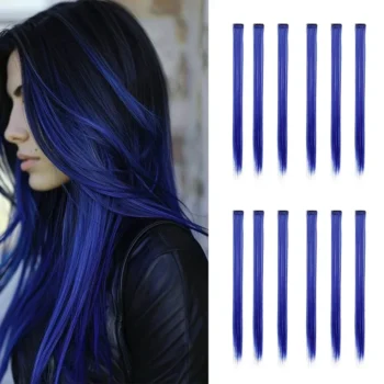 12pieces/pack Colored Party Clip in Hair Extensions for Girls Multi-colors Straight Hair Synthetic Hairpieces Hair Accessories