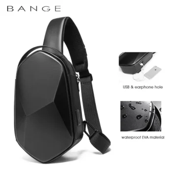 BANGE Hard Shell Design 3.0 USB Charging Crossbody Bag Shoulder Bags Male Waterproof Short Trip Chest Bag Pack for Men Sling Bag