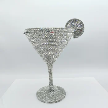 High Quality Goblet Shape Luxury Martini Cocktail Crystal Studded Dinner Bag Diamond Clutch Rhinestone Women Evening Bag