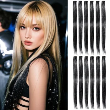 12pcs Colorful Hairpieces Synthetic Clip-in Rainbow Hair Extensions Easy Wear Women & Girls Hair Extensions