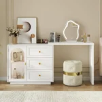 59” Makeup Vanity Desk, White Vanity Dresser Combo, Modern Corner Makeup Table with 3 Drawer & 1 Door, Wood, Customized