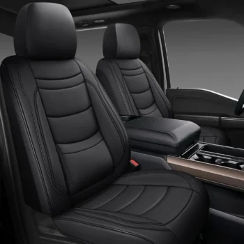 Universal Leather Car Seat Covers Full Set, Waterproof Luxury Leatherette for Most Cars SUVs Sedans, 5 Seats Black