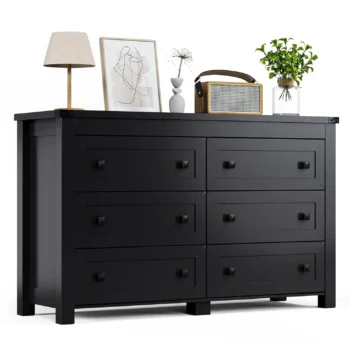 Black Dresser for Bedroom with 6 Drawers, Modern Chest of Drawers, Wood Dressers Bedroom Furniture Wide Storage, Customized