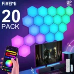 Fivemi RGB Smart Hexagonal Wall Lamp Color Changing Ambient Night Light Hexagonal DYI Music Rhythm APP Control Game Room Bedroom