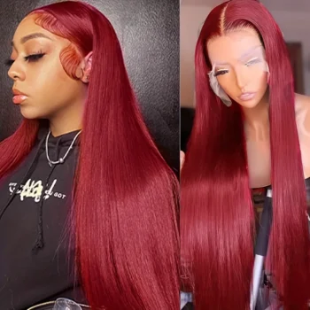 Red Color Hair Synthetic Lace Front Wigs 13x6 Free Part Pre Plucked Hairline Long Silky Straight Wig Glueless Women Party Wear